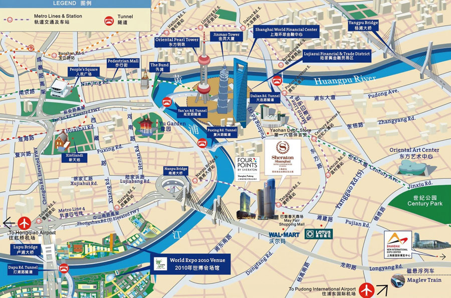Mapa 3D turístico de Shanghai - China - Asia